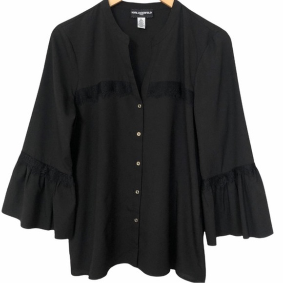 Karl Lagerfeld Tops - Karl Lagerfeld black satin bell 3/4 sleeve top M